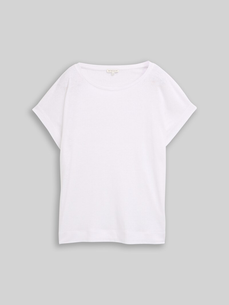 Tom Tailor Loose Fit T-Shirt mit Leinenanteil - White