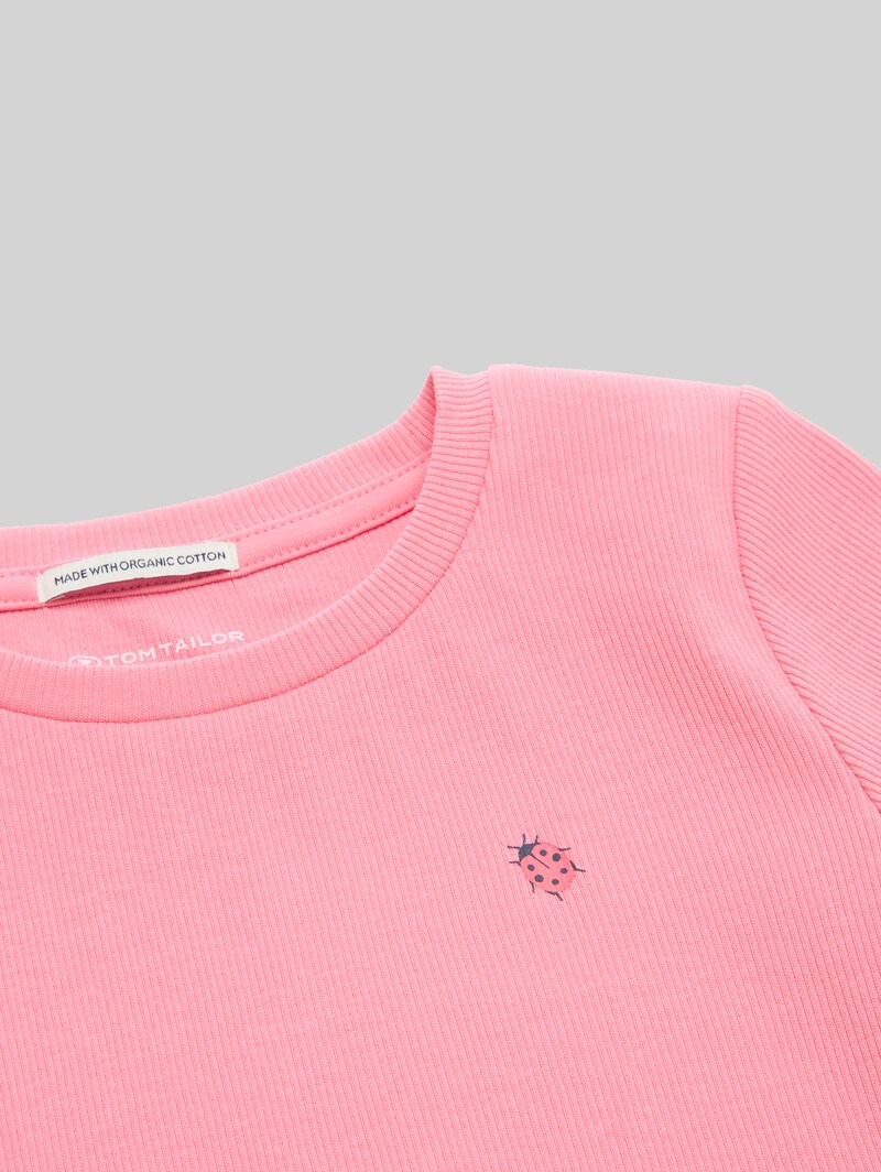 Tom Tailor Ripp T-Shirt mit Print - Sunrise Pink
