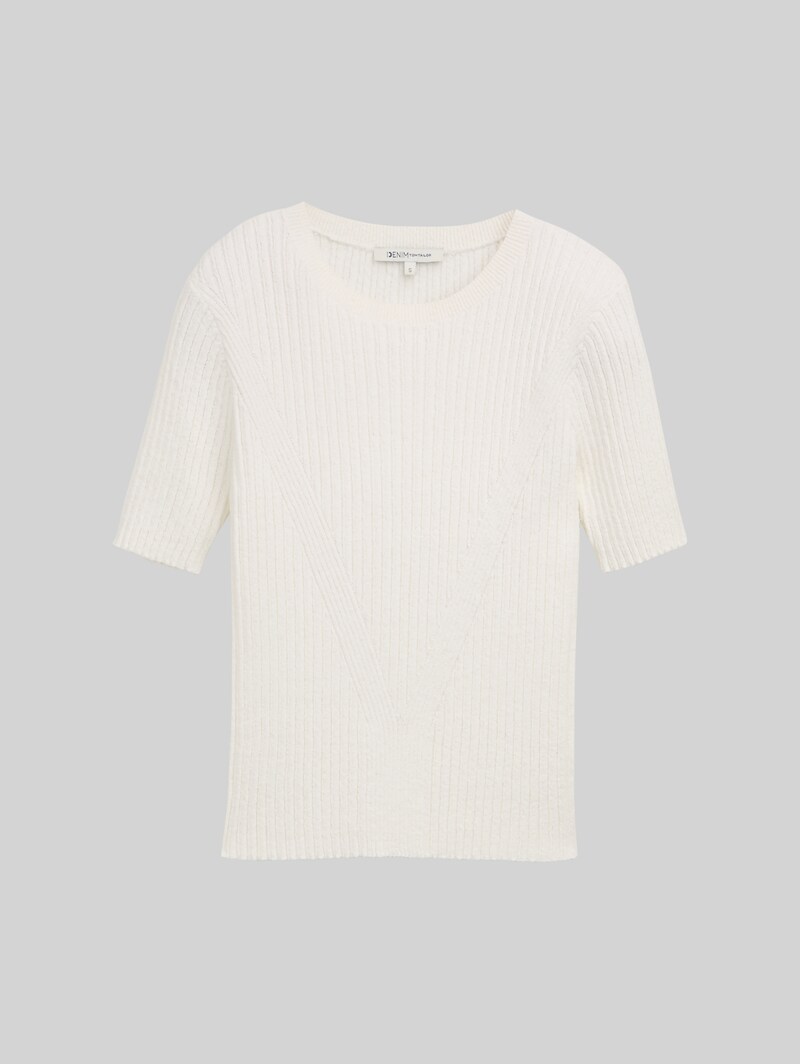 Tom Tailor Strickpullover mit Rippstruktur - Off White
