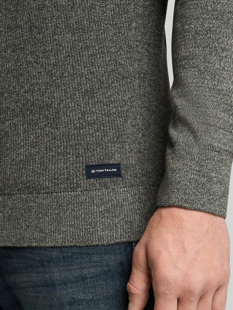 Tom Tailor Strickpullover in Melange-Optik - Darkest Olive Tonal Mouline