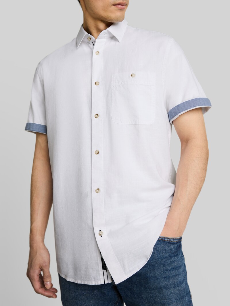 Tom Tailor Regular Fit Kurzarmhemd aus Baumwolle - White