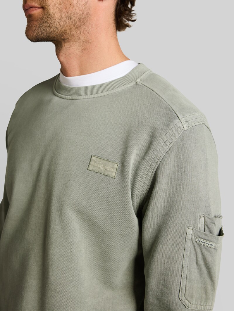 Tom Tailor Sweatshirt mit Ärmeltasche - Greyish Shadow Olive
