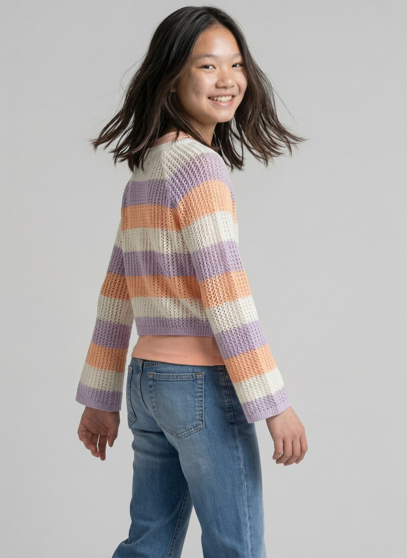Tom Tailor Cropped Strickpullover mit Streifenmuster - Pink Blue Bold Stripe
