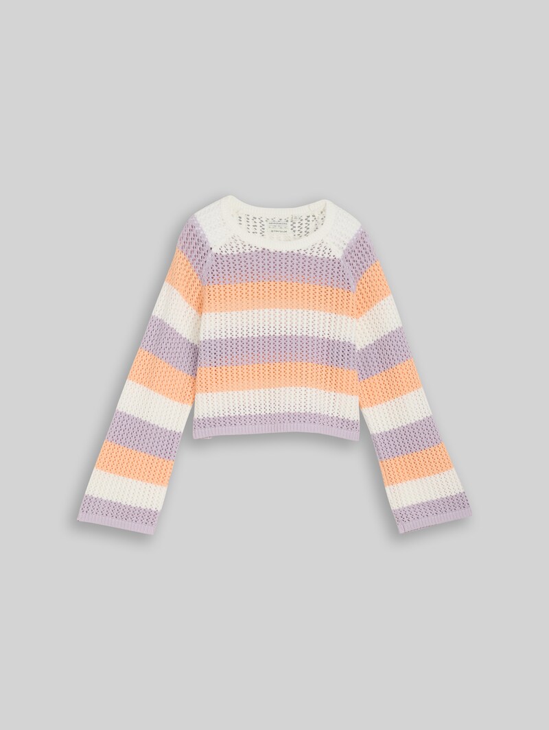 Tom Tailor Cropped Strickpullover mit Streifenmuster - Pink Blue Bold Stripe