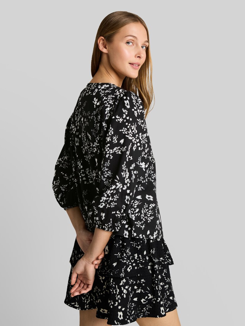 Tom Tailor Bluse mit Blumenmuster - Black White Flower Print
