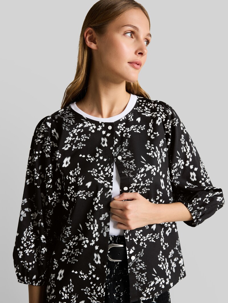 Tom Tailor Bluse mit Blumenmuster - Black White Flower Print