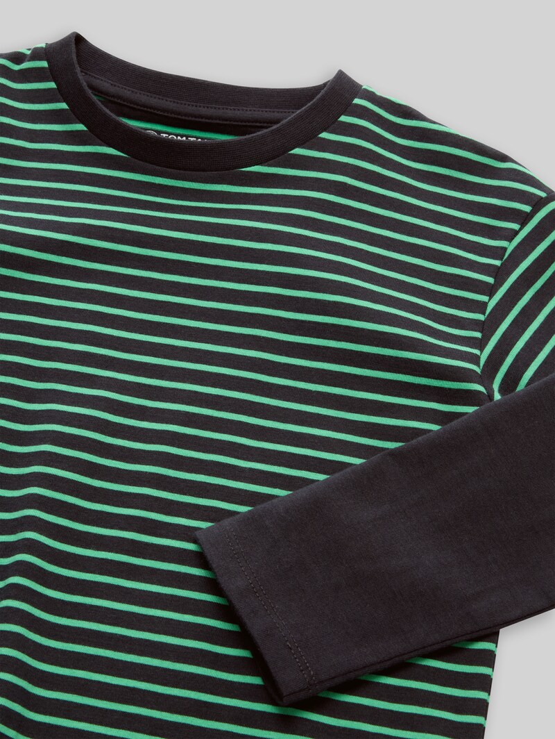 Tom Tailor Oversize Langarmshirt im 2-in-1-Look - Green Grey Small Stripe
