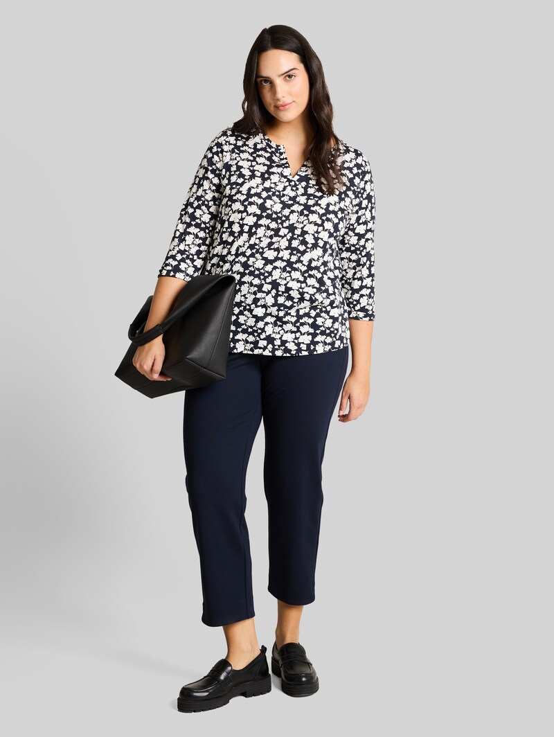 Tom Tailor Plus Size - Langarmshirt mit Muster - Blue Ginkgo Minimal