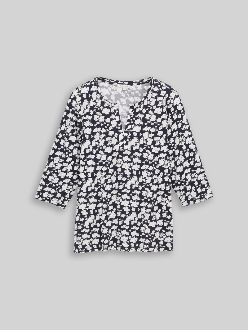 Tom Tailor Plus Size - Langarmshirt mit Muster - Blue Ginkgo Minimal