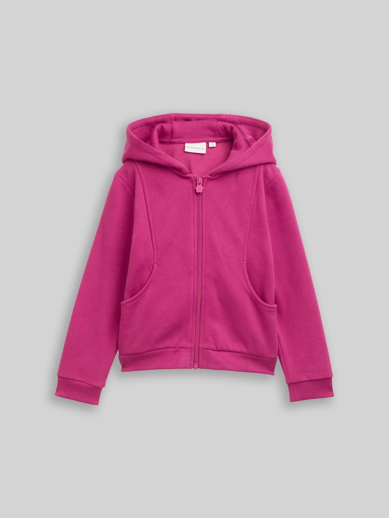 Tom Tailor Cropped Hoodie Sweatjacke mit Rückenprint - Smooth Magenta