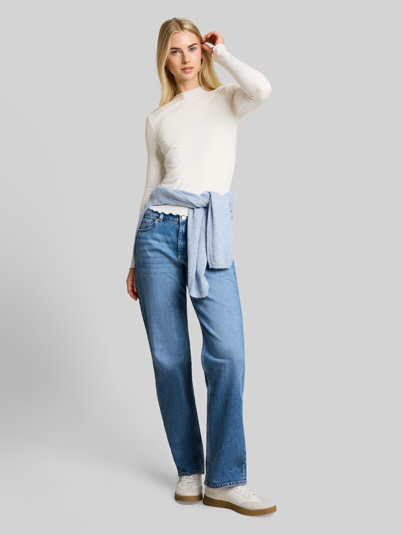 Tom Tailor Langarmshirt mit Rippstruktur - Off White