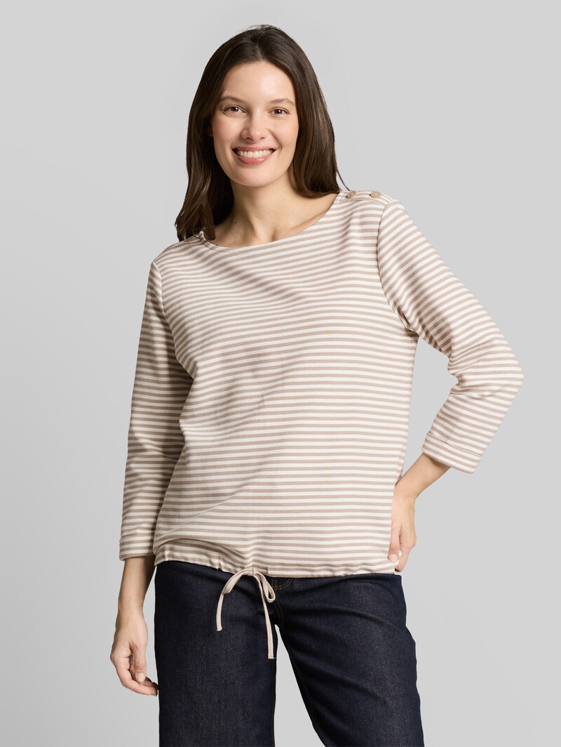 Tom Tailor Langarmshirt mit Knopf-Details - Taupe Offwhite Regular Stripe Tom Tailor Langarmshirt mit Knopf-Details - Taupe Offwhite Regular Stripe