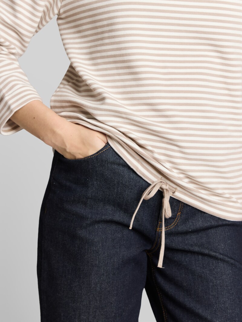Tom Tailor Langarmshirt mit Knopf-Details - Taupe Offwhite Regular Stripe