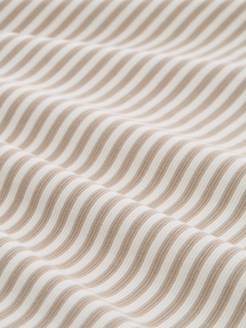 Tom Tailor Langarmshirt mit Knopf-Details - Taupe Offwhite Regular Stripe