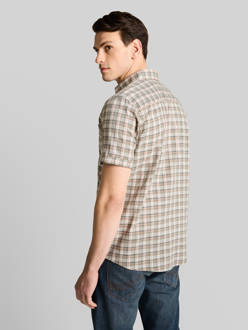 Tom Tailor Regular Fit Kurzarmhemd mit Karomuster - Green White Check