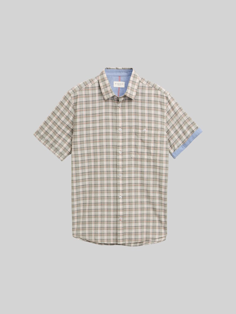 Tom Tailor Regular Fit Kurzarmhemd mit Karomuster - Green White Check