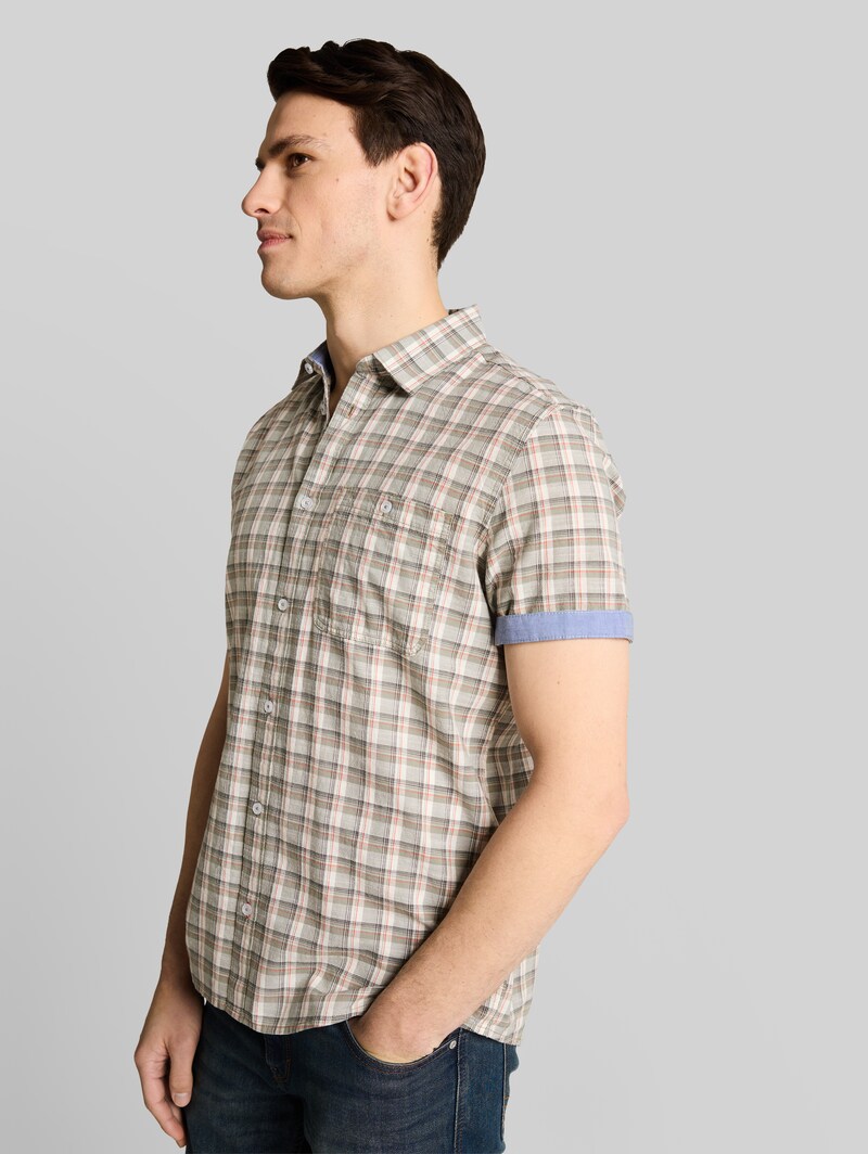 Tom Tailor Regular Fit Kurzarmhemd mit Karomuster - Green White Check