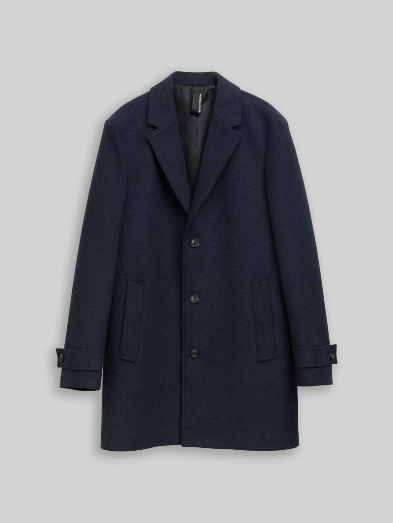 Tom Tailor Wollmantel mit Reverskragen - Blue Small Herringbone