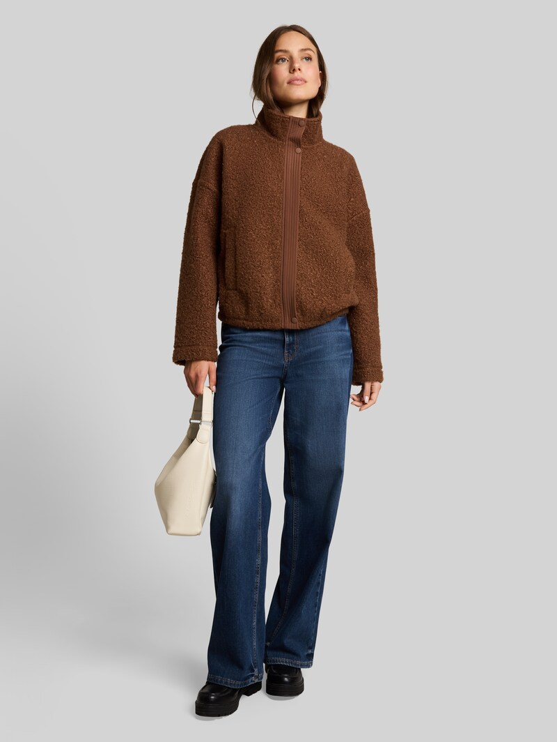 Tom Tailor Teddy Sweatjacke mit Stehkragen - New Camel