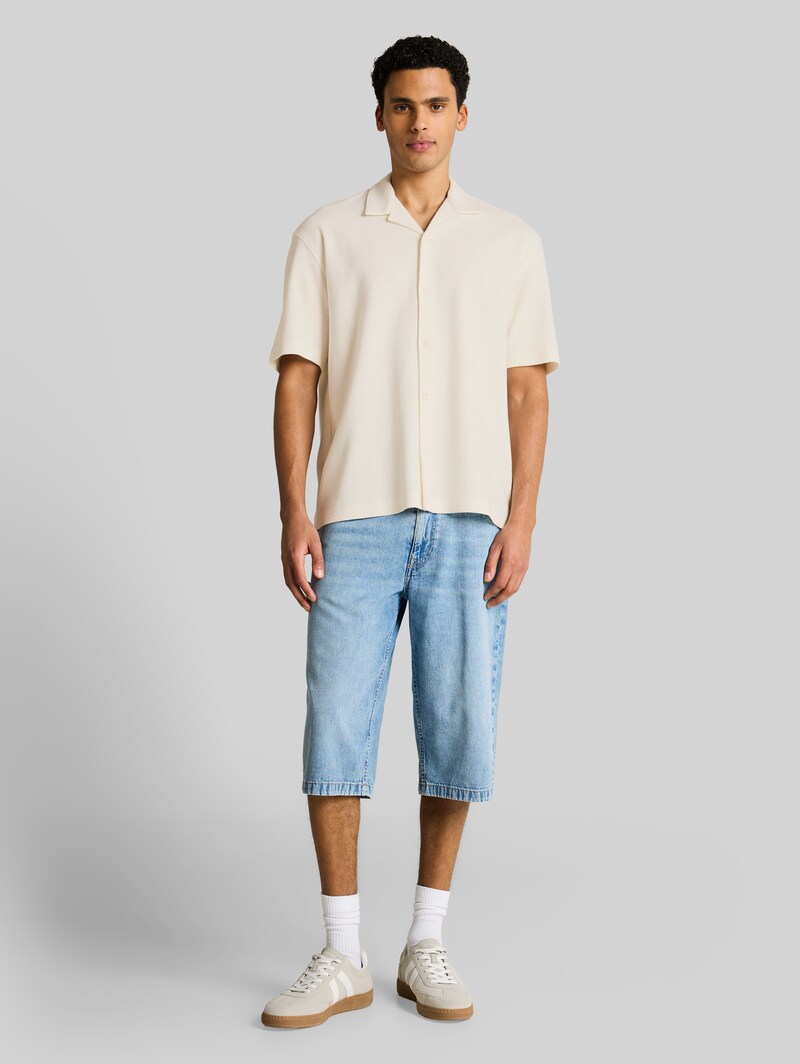 Tom Tailor Loose Fit Kurzarmhemd mit Rippstruktur - Wool White