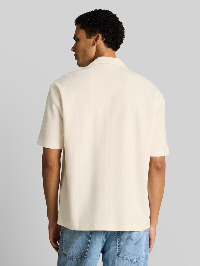 Tom Tailor Loose Fit Kurzarmhemd mit Rippstruktur - Wool White