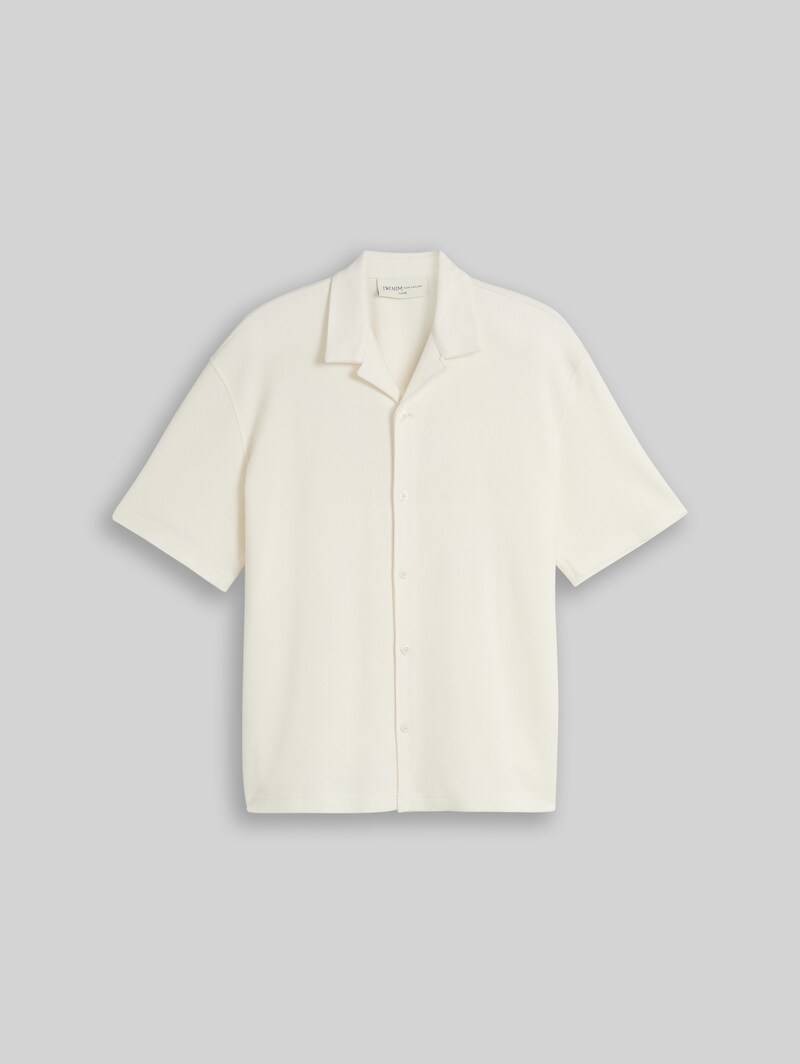 Tom Tailor Loose Fit Kurzarmhemd mit Rippstruktur - Wool White