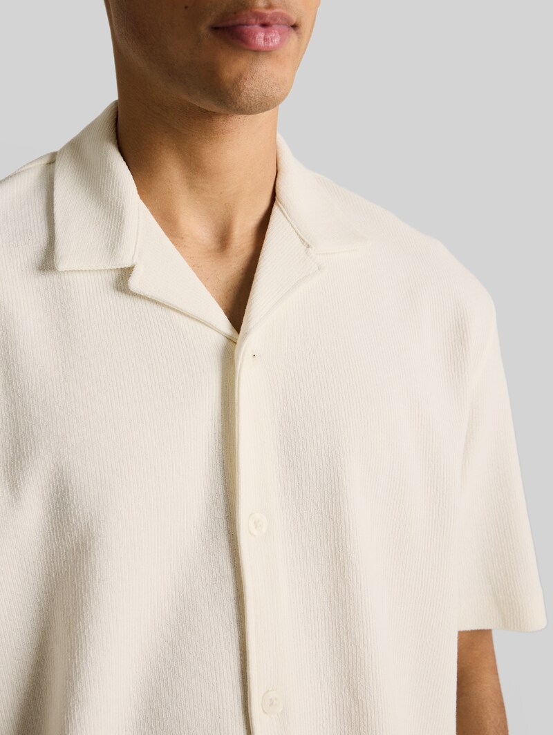 Tom Tailor Loose Fit Kurzarmhemd mit Rippstruktur - Wool White