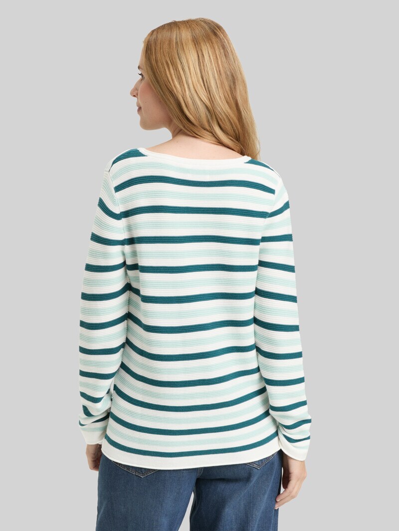 Tom Tailor Strickpullover aus Baumwolle - Mint Green Beige Stripe