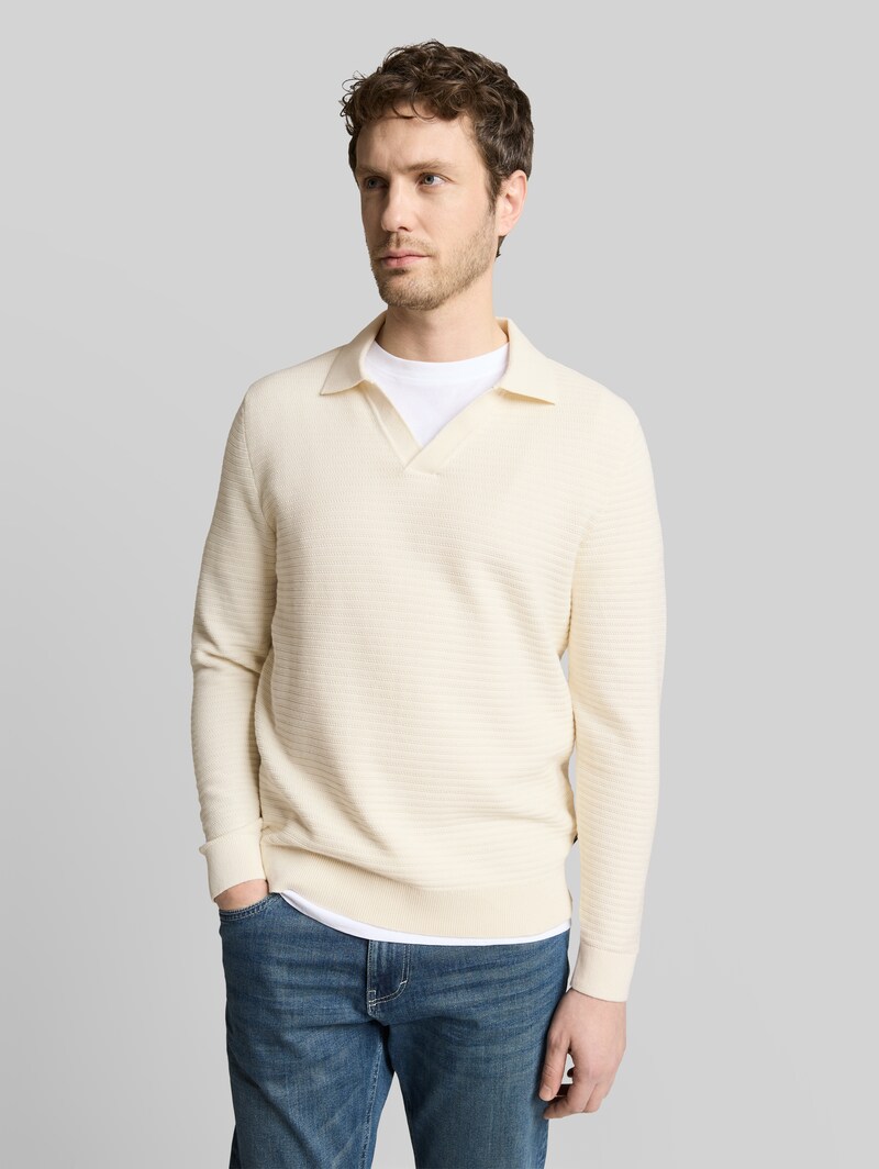 Tom Tailor Strickpullover mit Polokragen - Gardenia White