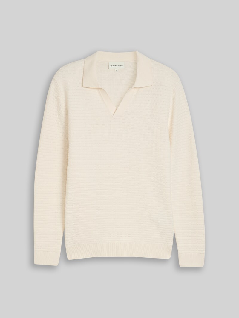 Tom Tailor Strickpullover mit Polokragen - Gardenia White