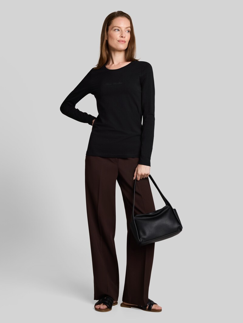 Tom Tailor Slim Fit Langarmshirt mit Logo-Print - Deep Black