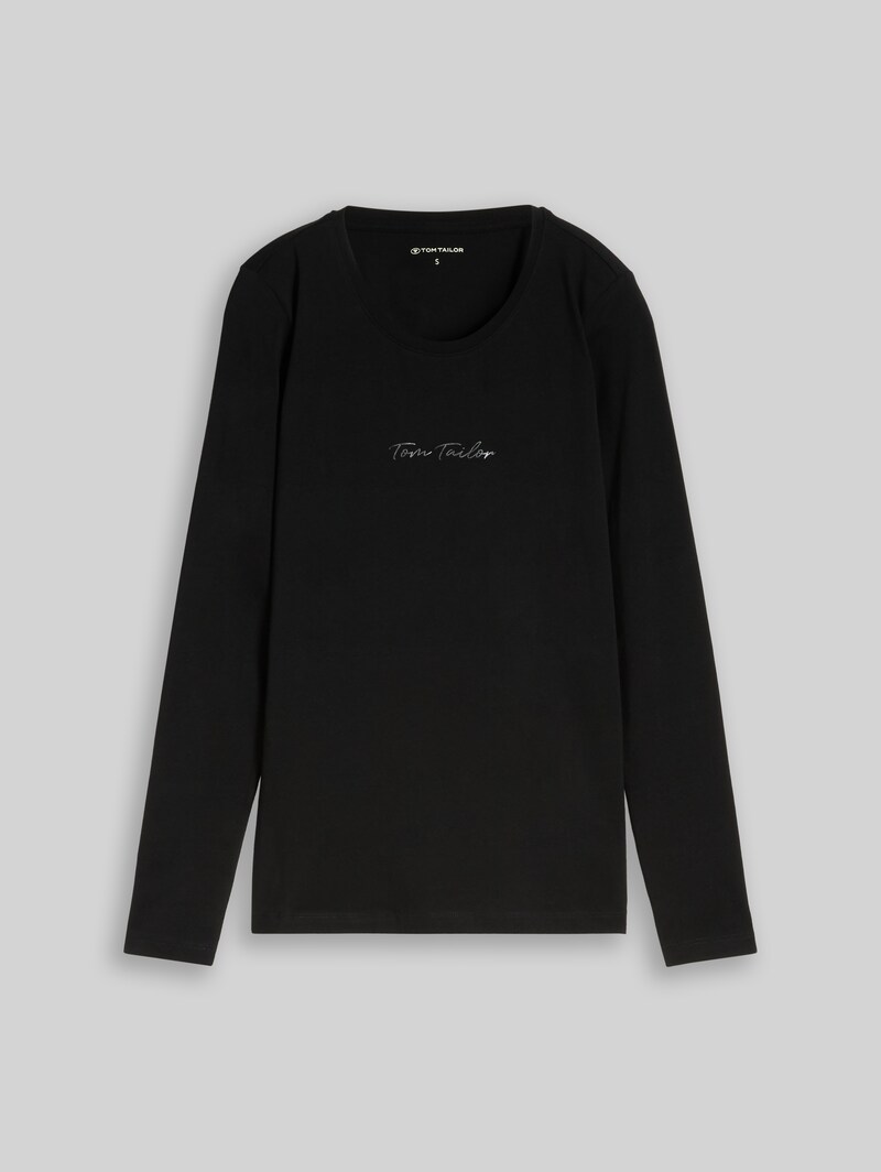 Tom Tailor Slim Fit Langarmshirt mit Logo-Print - Deep Black