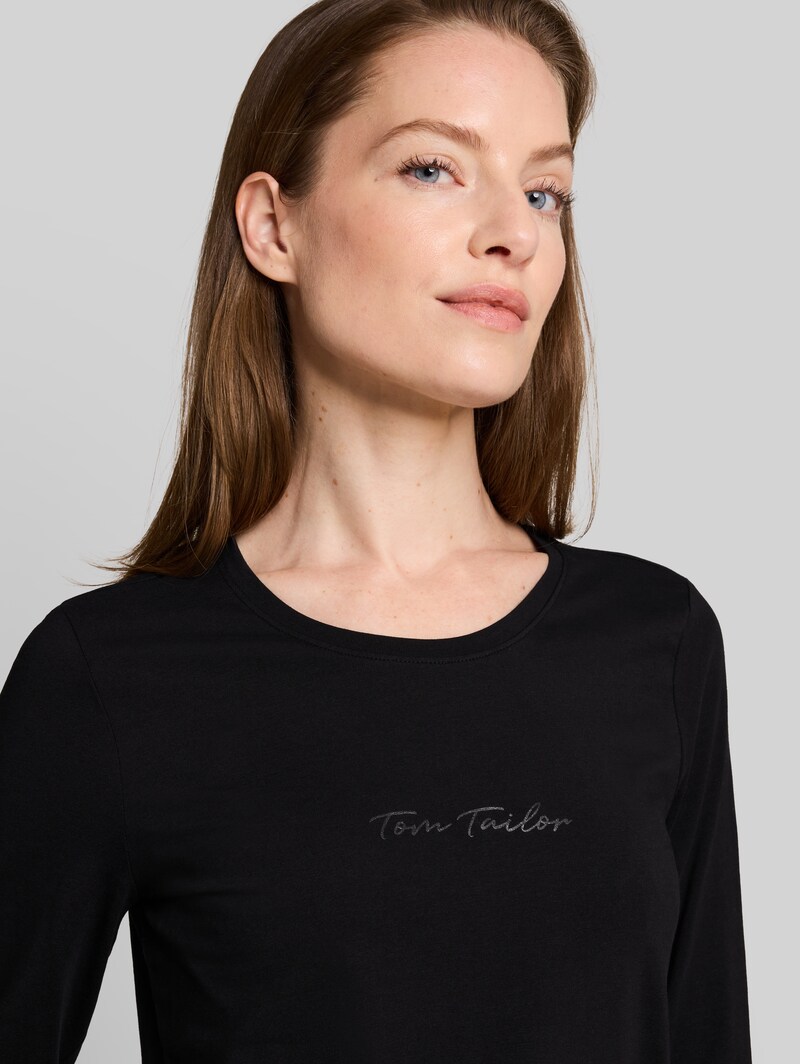 Tom Tailor Slim Fit Langarmshirt mit Logo-Print - Deep Black