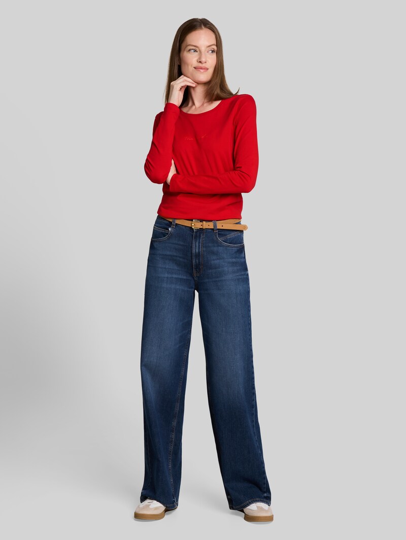 Tom Tailor Slim Fit Langarmshirt mit Logo-Print - Soft Scarlet Red