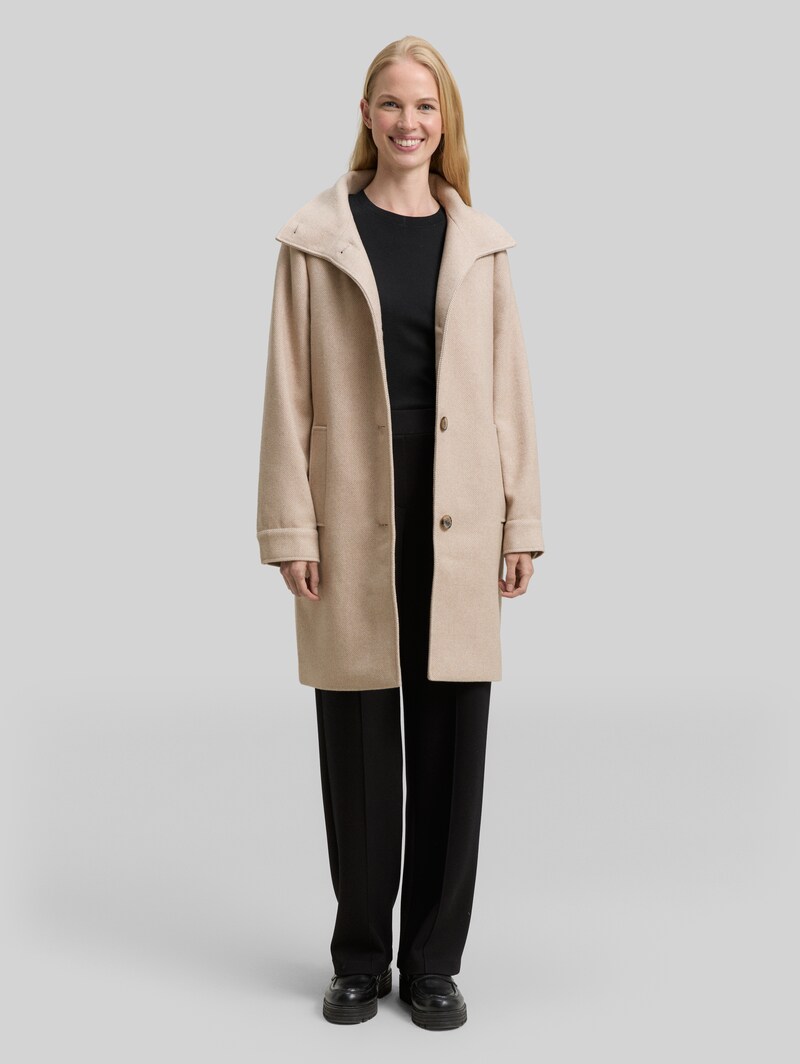 Tom Tailor Wollmantel mit Stehkragen - Beige Heringbone