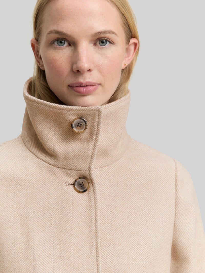 Tom Tailor Wollmantel mit Stehkragen - Beige Heringbone