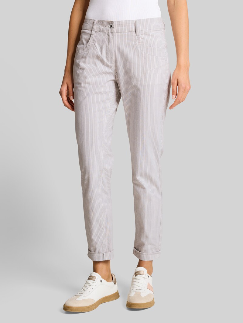 Tom Tailor Tapered Relaxed Hose mit Streifenmuster - White Taupe Irregular Stripe