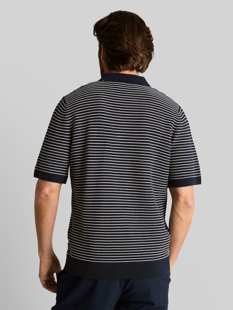 Tom Tailor Strickpullover mit Polokragen - Navy Offwhite Stripe