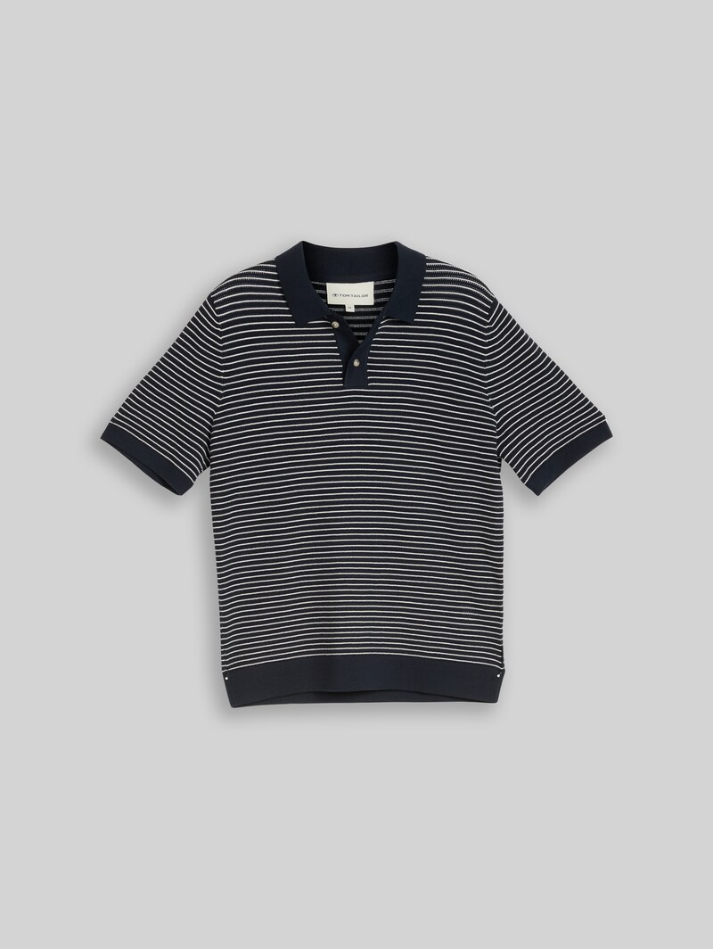 Tom Tailor Strickpullover mit Polokragen - Navy Offwhite Stripe