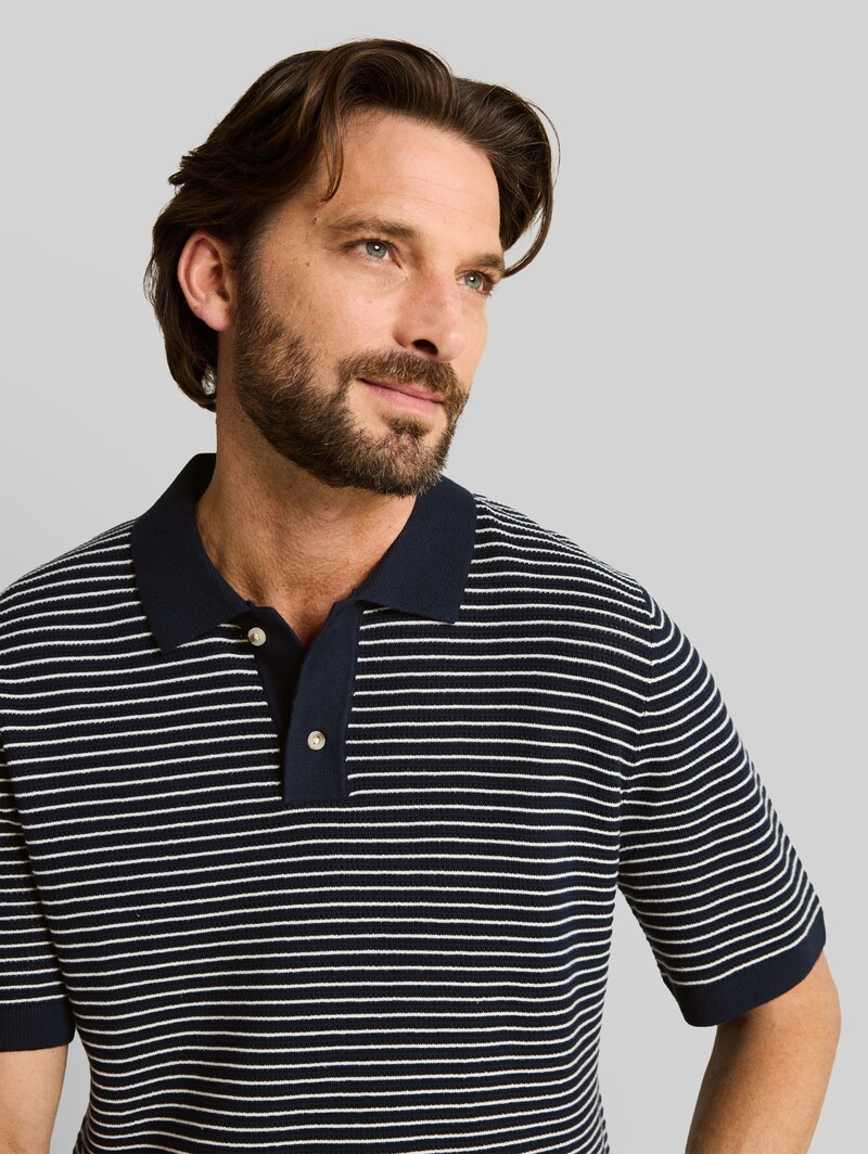 Tom Tailor Strickpullover mit Polokragen - Navy Offwhite Stripe