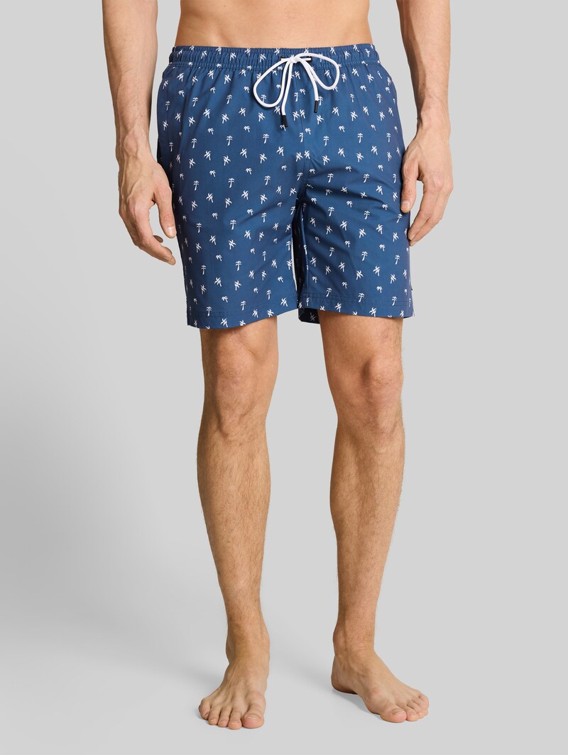Tom Tailor Badeshorts mit Muster - Blue White Mini Palm Print
