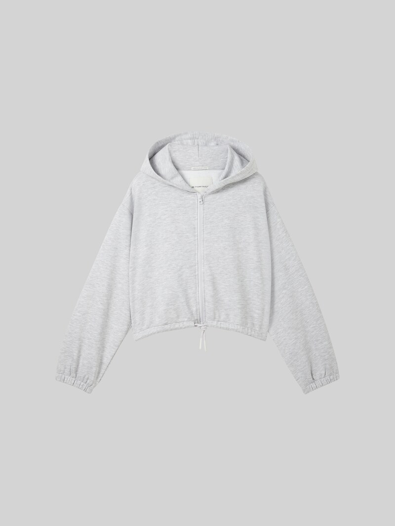 Tom Tailor Cropped Hoodie Sweatjacke mit Kordelzug - Light Stone Grey Melange