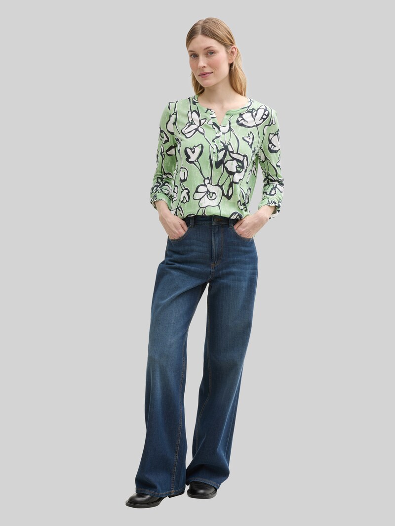 Tom Tailor Henley Langarmshirt mit Muster - Fresh Spring Floral Design