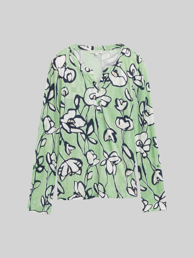 Tom Tailor Henley Langarmshirt mit Muster - Fresh Spring Floral Design