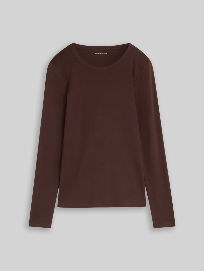 Tom Tailor Basic Langarmshirt aus Baumwolle - Java Dark Brown
