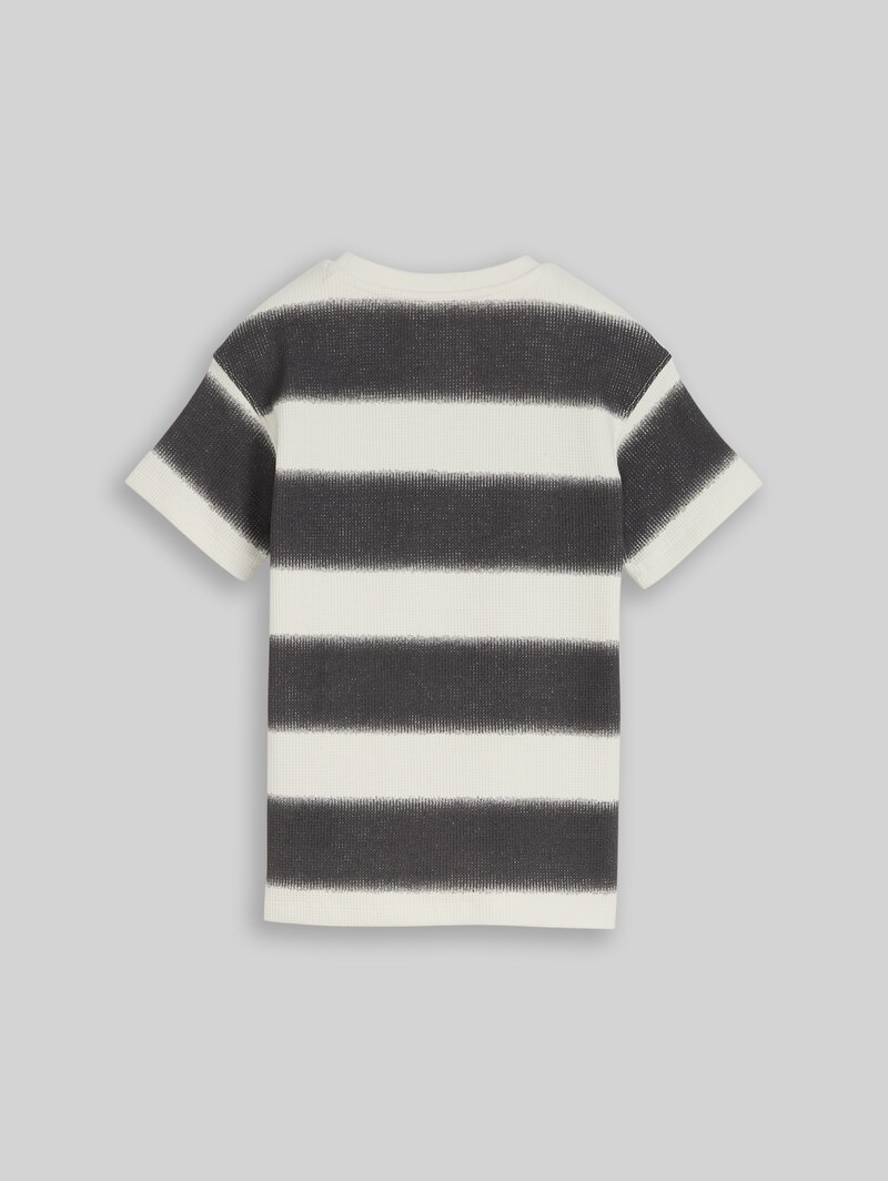 Tom Tailor Oversize T-Shirt mit Waffelstruktur - Off White Grey Sprayed Stripe Tom Tailor Oversize T-Shirt mit Waffelstruktur - Off White Grey Sprayed Stripe