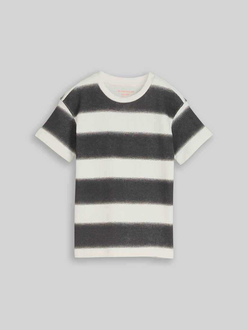 Tom Tailor Oversize T-Shirt mit Waffelstruktur - Off White Grey Sprayed Stripe