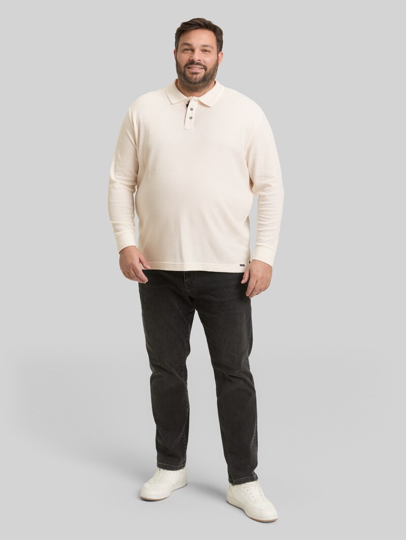 Tom Tailor Plus Size - Langarm Poloshirt mit Waffelstruktur - Gardenia White