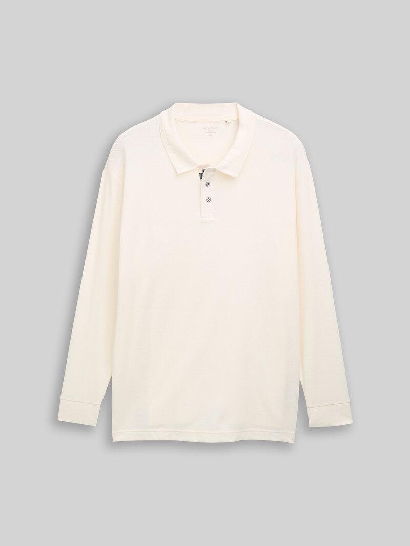 Tom Tailor Plus Size - Langarm Poloshirt mit Waffelstruktur - Gardenia White