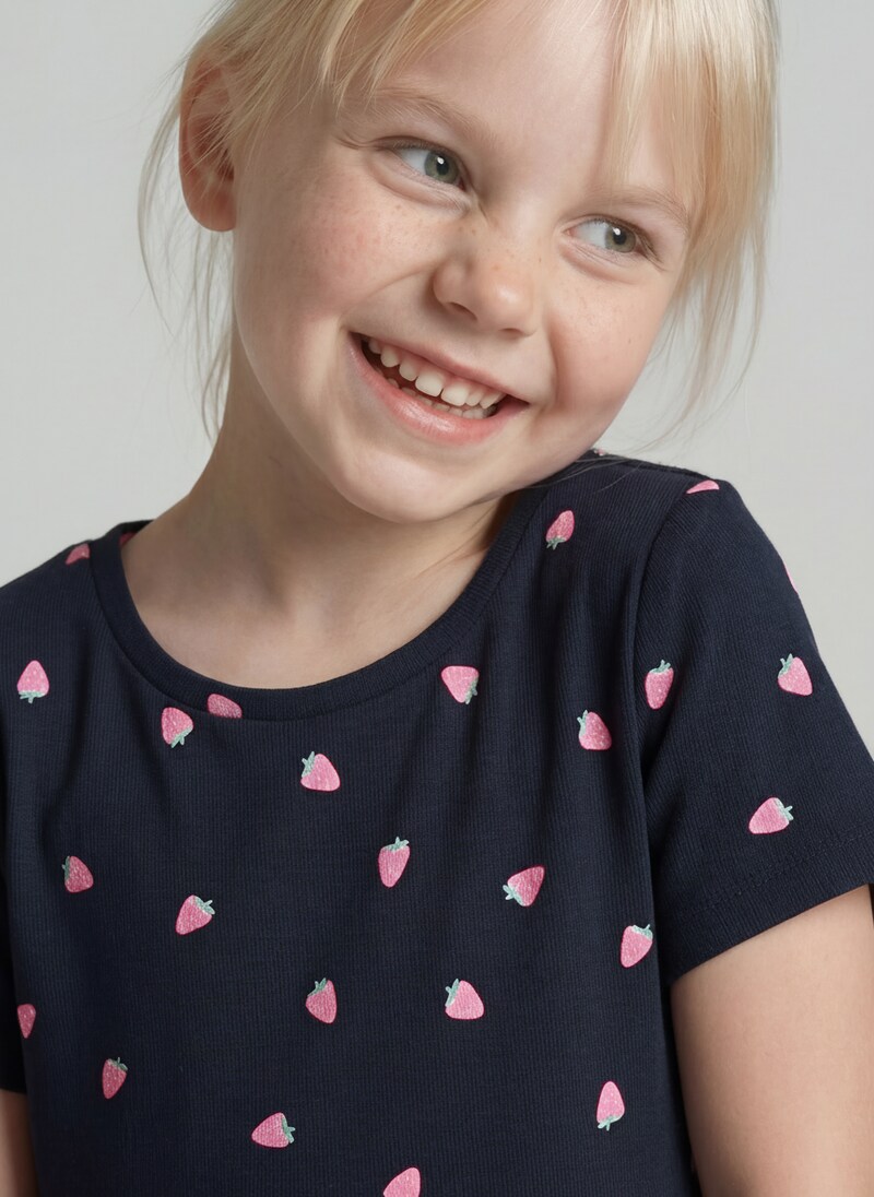 Tom Tailor Mini-Kleid mit Rippstruktur - Small Strawberry Print